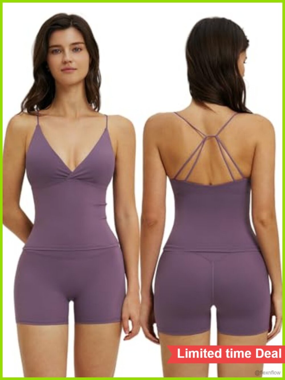 Spaghetti Strap V Neck Tank Top & Biker Shorts Set Gym Yoga